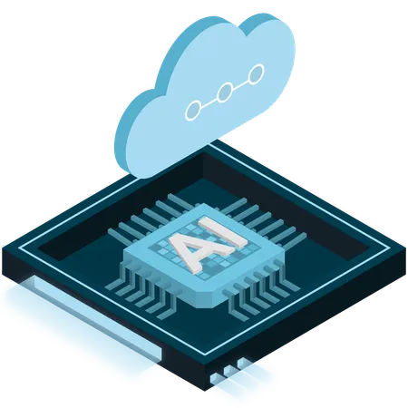 Blue AI Cloud Chip Illustration