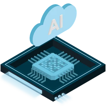 Blue AI Cloud Chip Illustration
