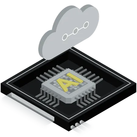 Black Yellow AI Cloud Chip Illustration