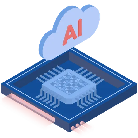 Blue Red AI Cloud Chip Illustration