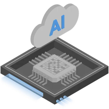Grey Blue AI Cloud Chip Illustration