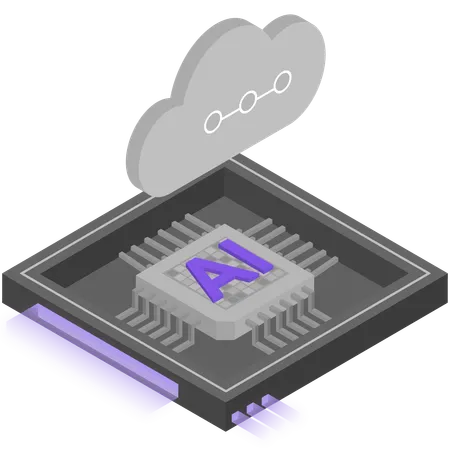 Grey Purple AI Cloud Chip Illustration