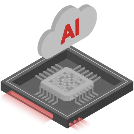 Grey Red AI Cloud Chip Illustration