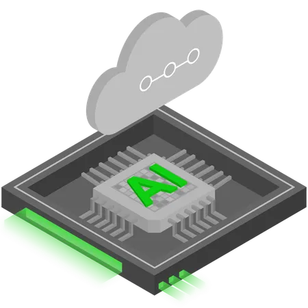 Grey Vibrant Green AI Cloud Chip Illustration