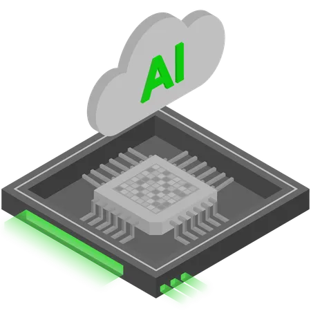 Grey Vibrant Green AI Cloud Chip Illustration