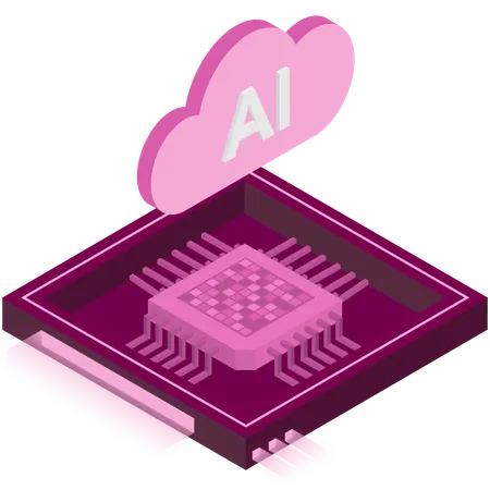 Pink AI Cloud Chip Illustration