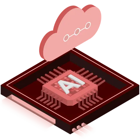 Red AI Cloud Chip Illustration