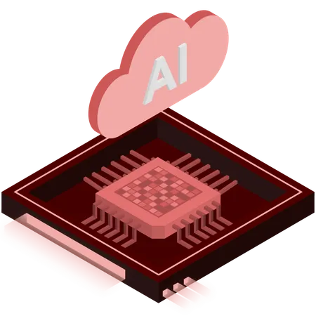 Red AI Cloud Chip Illustration