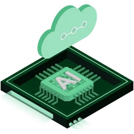 Sea Green AI Cloud Chip Illustration