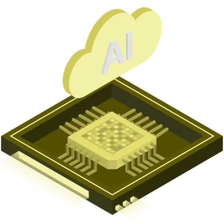 Yellow AI Cloud Chip Illustration