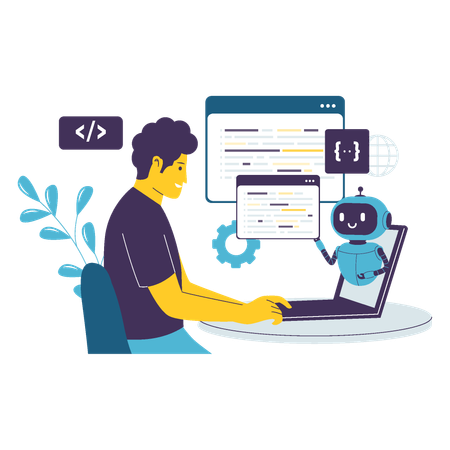 AI Coding Assistant Helping Developer with Programming Tasks  Illustration