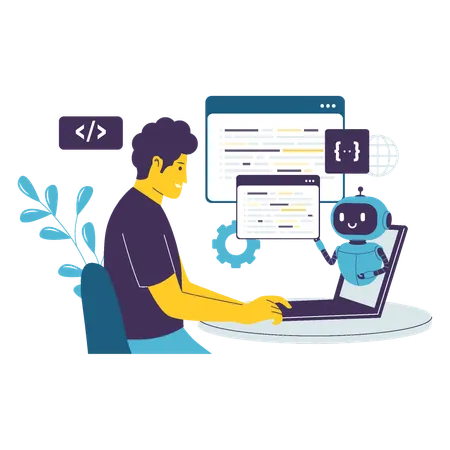 AI Coding Assistant Helping Developer with Programming Tasks  Illustration