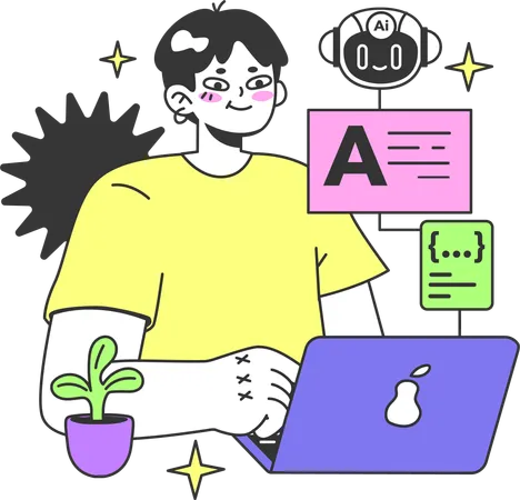 Ai developer working on laptop  イラスト