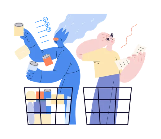 Artificial Intelligence Shopping Modern Flat Vector Concept Illustration Of AI Effectively Choosing Groceries And Man Having Difficultiy Metaphor Of AI Advantage Superiority And Dominance Concept Illustration