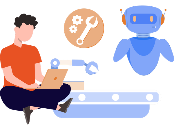 Ai engineer working with Chtabot  Illustration