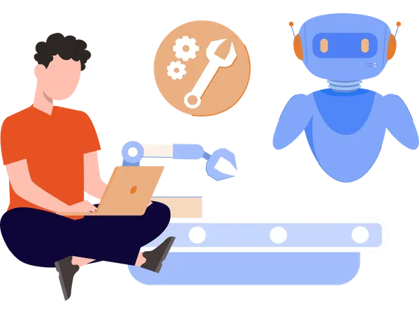 Ai engineer working with Chtabot  Illustration