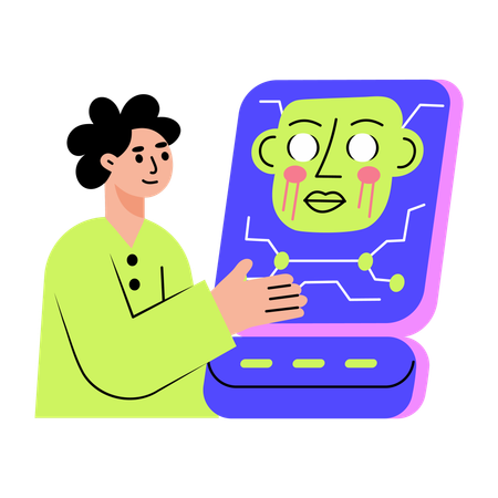 Ai engineer working with machine  Illustration