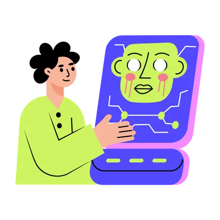 Ai engineer working with machine  Illustration
