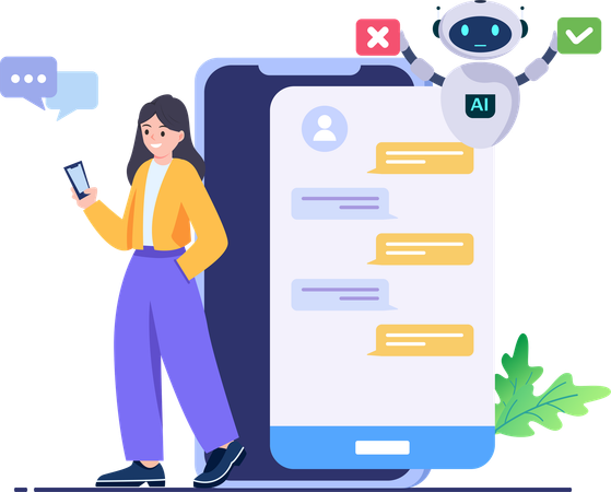 AI generator prompt with robot and smartphone  Illustration