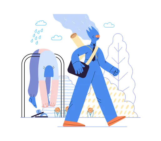 Artificial Intelligence Illustration Job Modern Flat Vector Concept Illustration AI Going To Work Instead Of Human Upset Woman Stays Home AI Metaphor Advantage Superiority And Dominance Concept Illustration