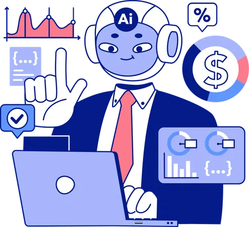 Robot d'homme d'affaires IA effectuant une analyse  Illustration