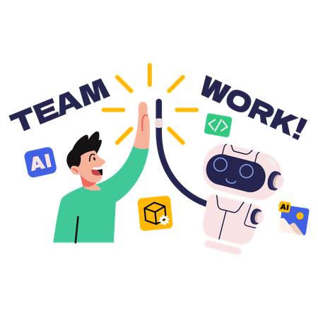 AI & Human highfive in team work  Illustration