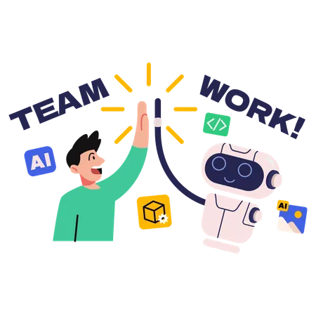 AI & Human highfive in team work  Illustration