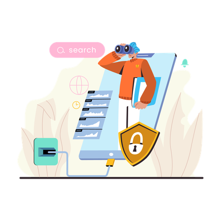 AI検索を使って仕事を探している男性  イラスト