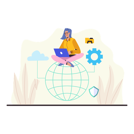 AIを使ってインターネットを閲覧する女性  イラスト