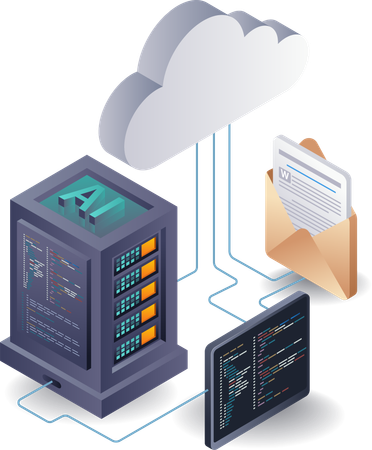 Innovaciones de IA en el desarrollo de servidores en la nube  Ilustración