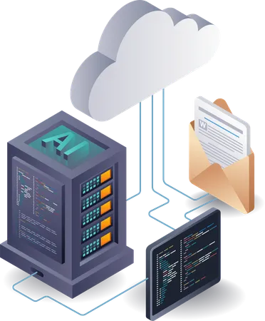 Innovaciones de IA en el desarrollo de servidores en la nube  Ilustración