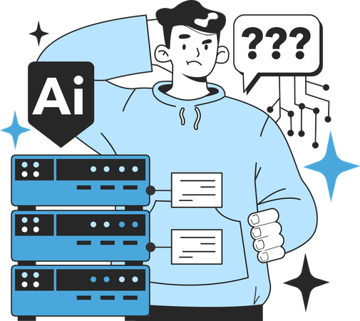 Confused man with AI management  Illustration