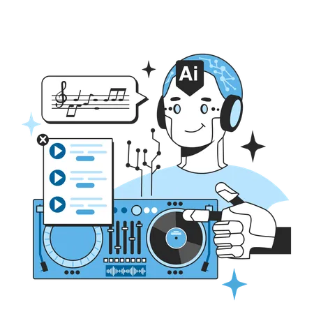 Neural Network Abilities Self Learning Computing System Processing Data For Making Music Modern Deep Machine Learning Technology Flat Vector Illustration イラスト