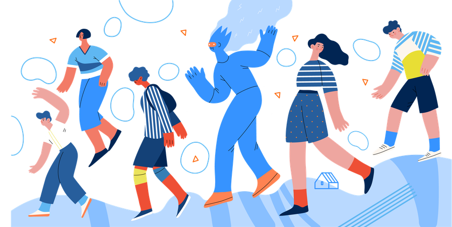 Personagem Ai caminhando entre as pessoas na vida cotidiana  Illustration