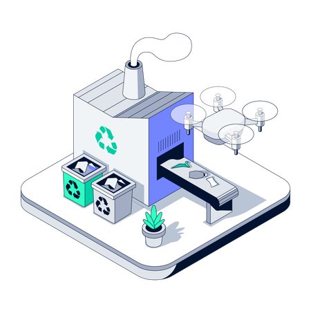 AI powered recycling plant processes plastic and paper waste  Illustration