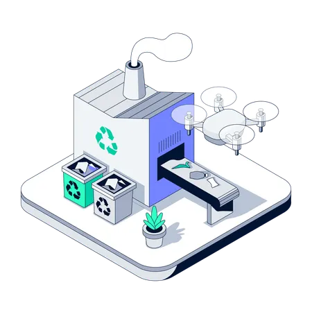 AI powered recycling plant processes plastic and paper waste  Illustration