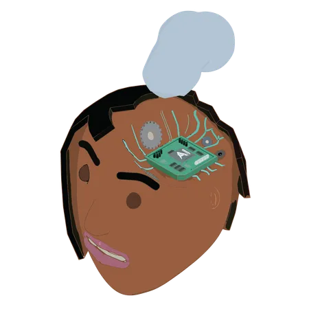 AI Woman Head With Processor And Cloud Floating Illustration