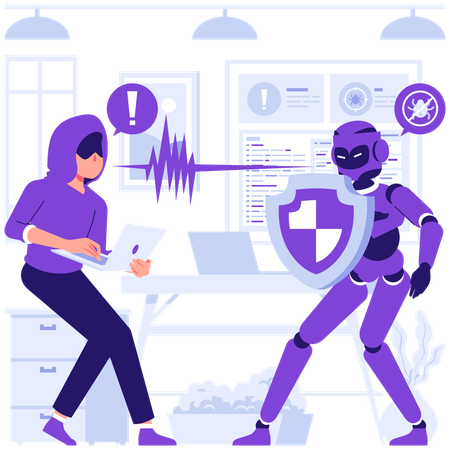 AIがハッカーからシステムを守る  イラスト