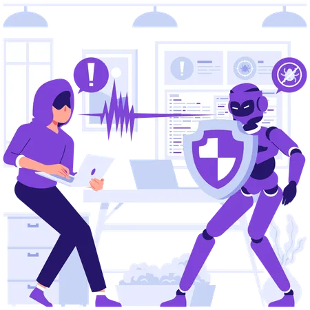 AI protects system from hacker  Illustration