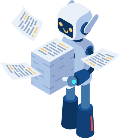 Ai Robot Carrying Stack of Paperwork  Illustration