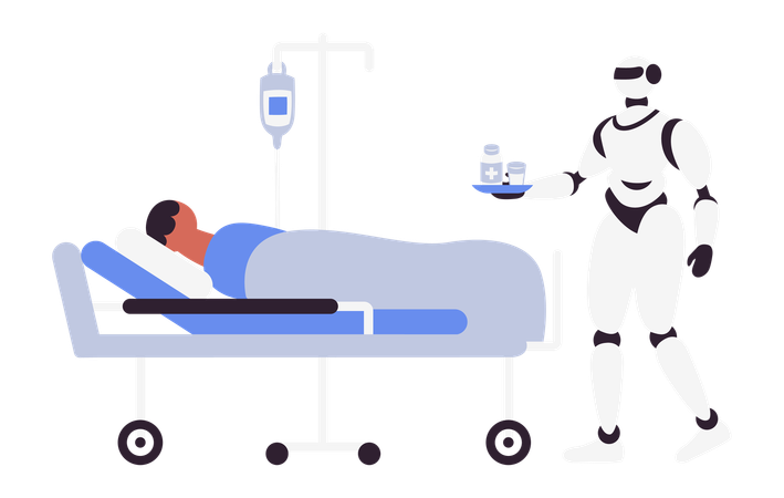 Robot ai con medicina para el paciente  Ilustración