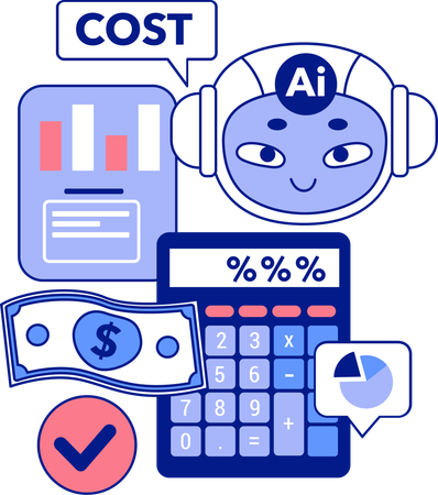 Ai robot doing cost calculation  Illustration