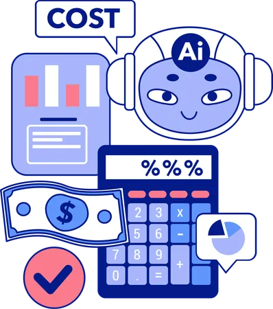 Ai robot doing cost calculation  Illustration