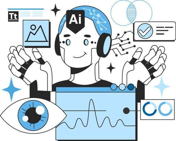 Ai robot doing data analysis  Illustration