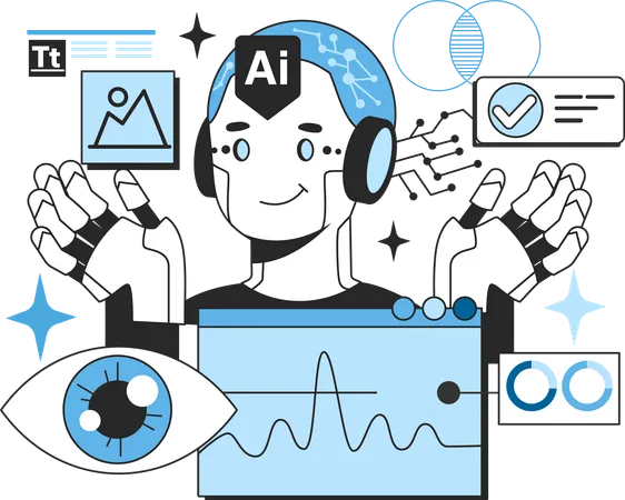 Ai robot doing data analysis  Illustration