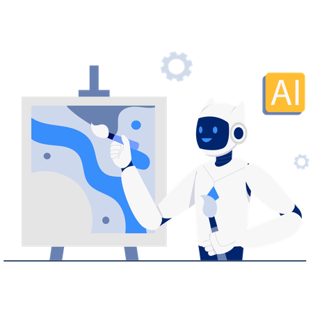 AI robot doing Painting  Illustration