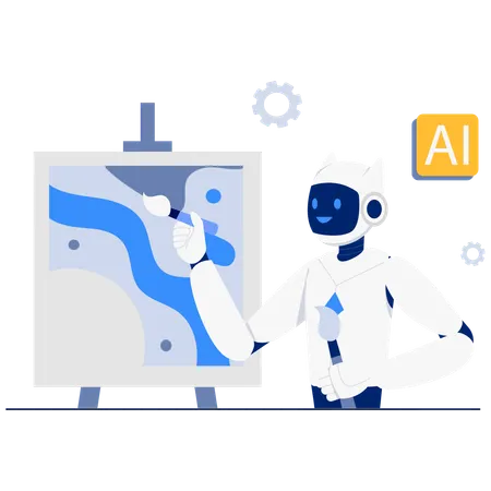 AI robot doing Painting  Illustration