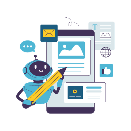 AI Robot Generating Digital Content  Illustration