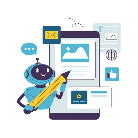 AI Robot Generating Digital Content  Illustration