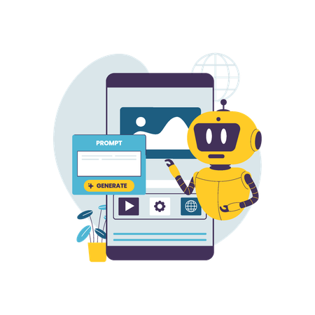 AI Robot Generating User Interface with Prompt  Illustration